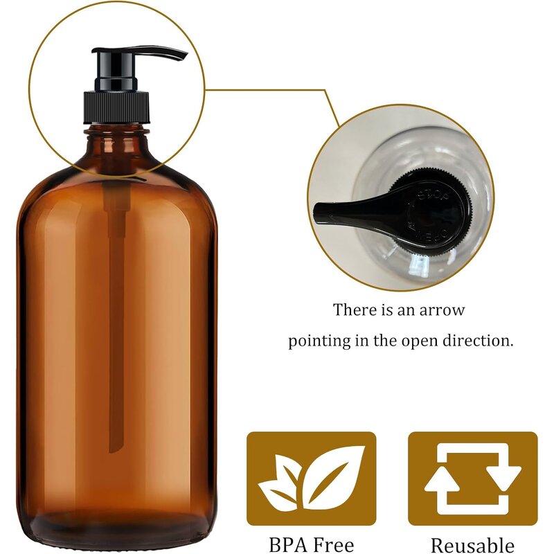 Amber Glass Pump Bottles Factory - OEM 32 oz 1000ml Boston Round with Pumps for Shampoo