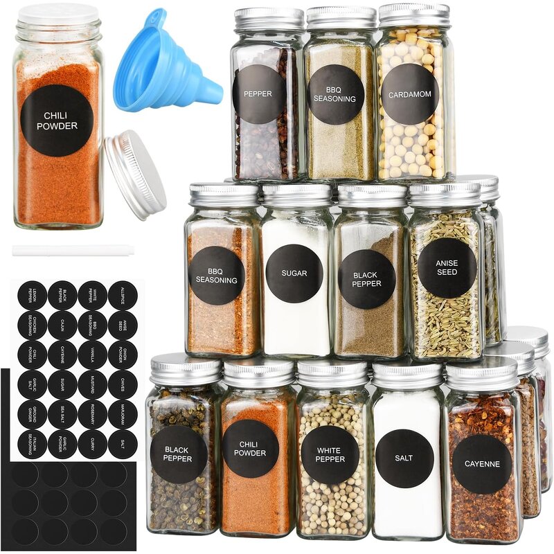 Airtight Glass Spice Containers Manufacturer - OEM 4oz 120ml Square Empty with Shaker Lid
