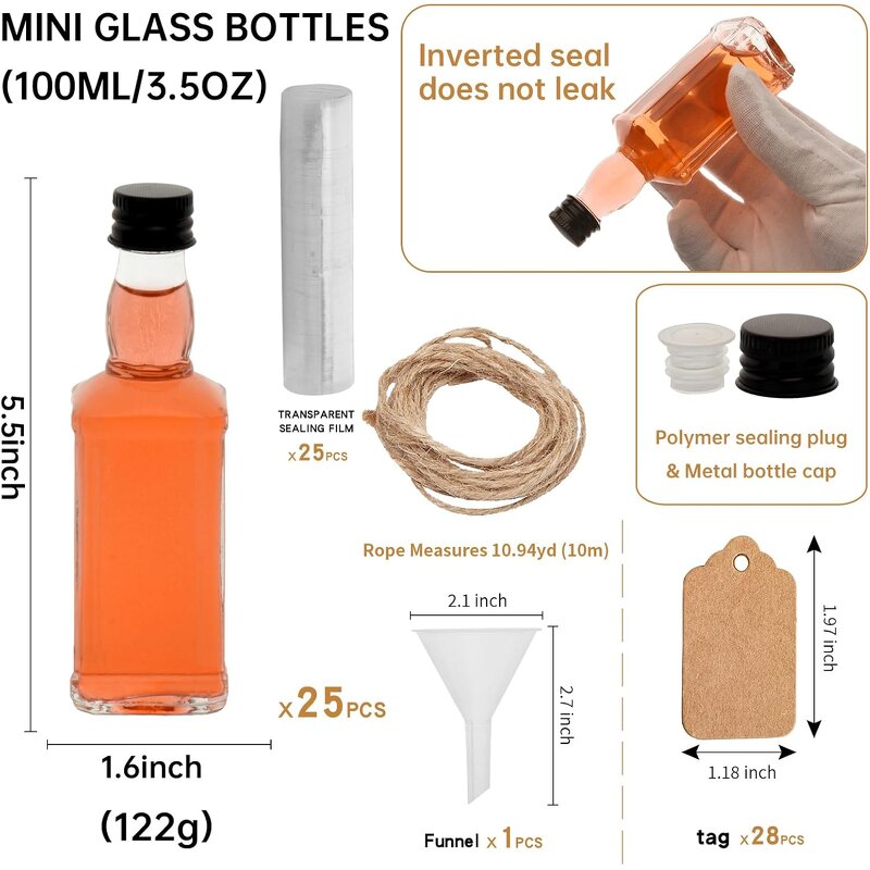Square Mini Glass Bottles Factory - OEM 50-100ml 3.5oz Small Liquor Bottles with Lids