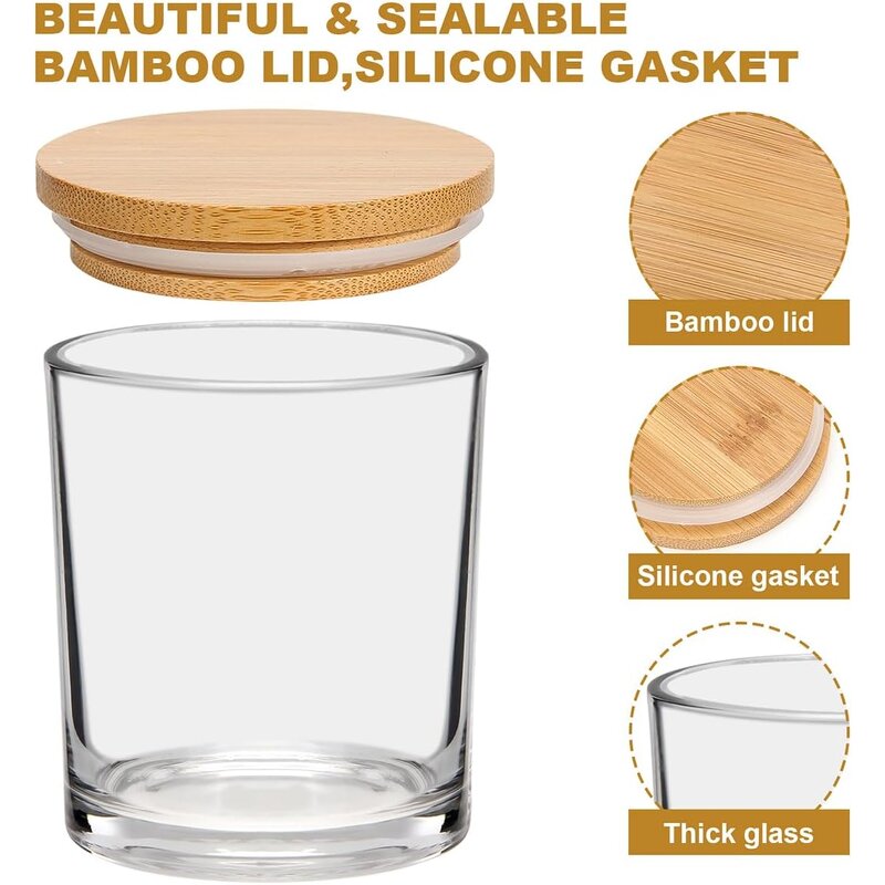 Clear Glass Candle Jars Manufacturer - OEM 10 OZ with Bamboo Lid Bulk Empty Containers
