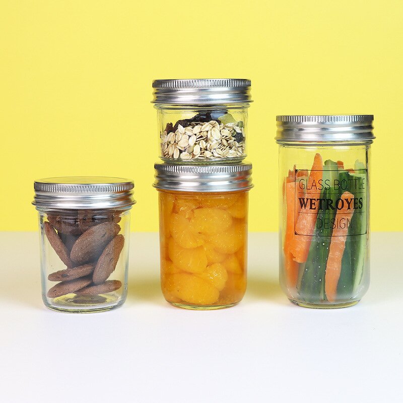 Mason Jars Factory - OEM 4-24oz Canning Jars Preservable Clear Modern Round Metal