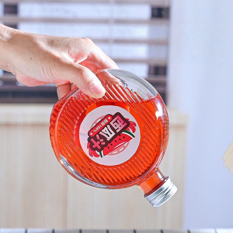 Glass Beverage Bottle Factory - OEM Food Grade Flat Packaging 50-500ml with Metal Cap