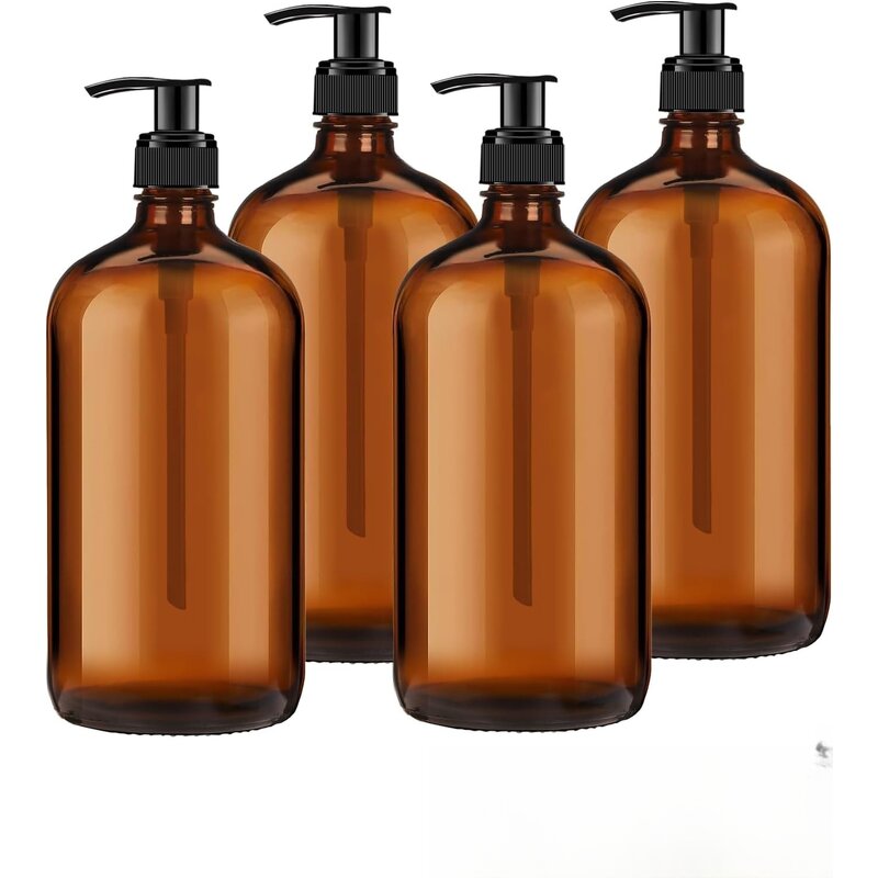 Amber Glass Pump Bottles Factory - OEM 32 oz 1000ml Boston Round with Pumps for Shampoo