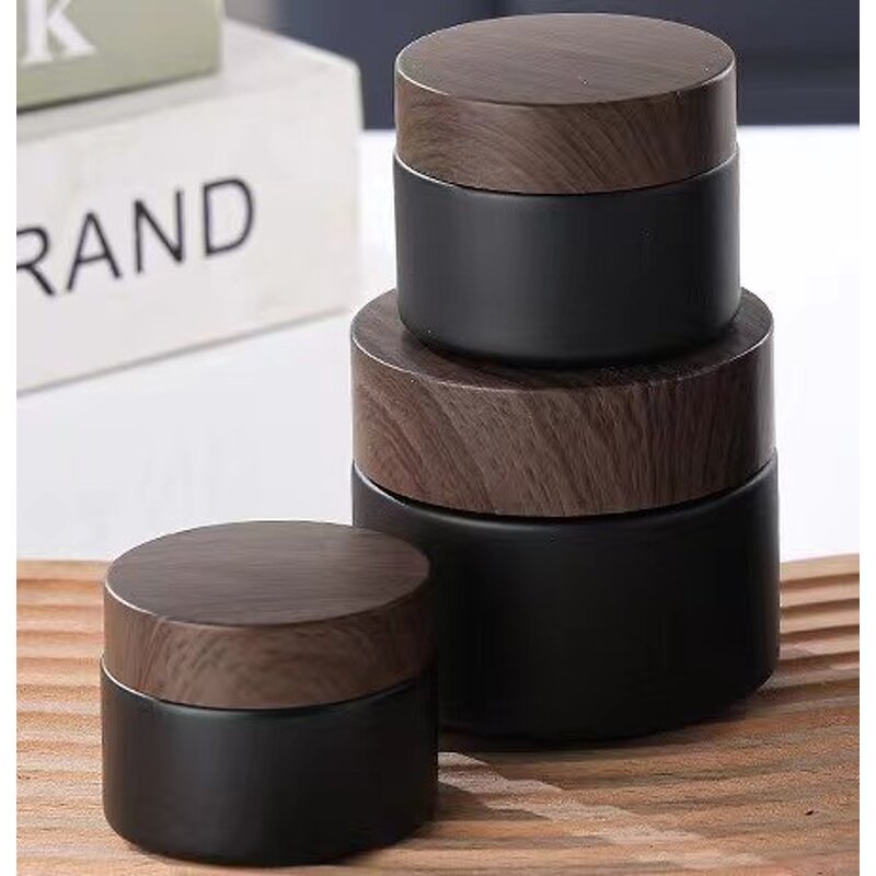 Matte Black Glass Jar Factory - OEM Wholesale 5-50g Empty Cosmetic Jar with Bamboo Lids