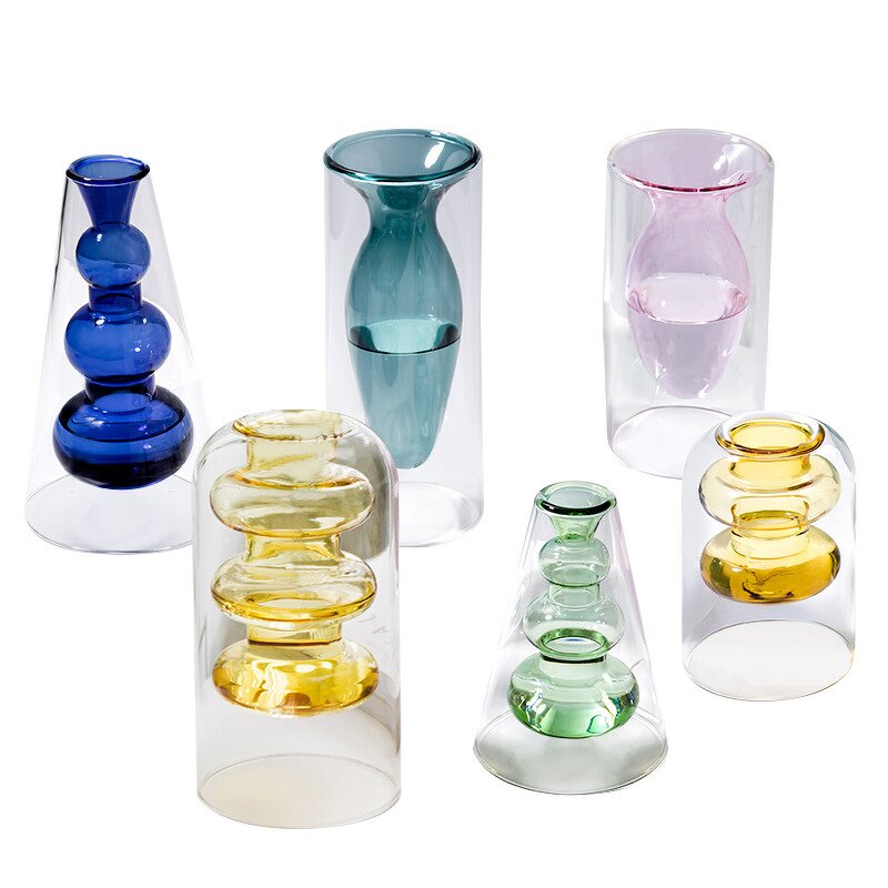 High Borosilicate Glass and Crystal Vases Factory - OEM Double Layer Transparent Colorful