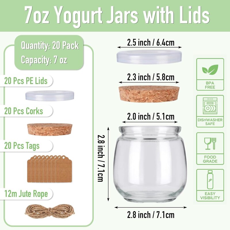 Glass Yogurt Jars with Cork Lids Manufacturer - OEM 7 oz Small Pudding Jars Containers