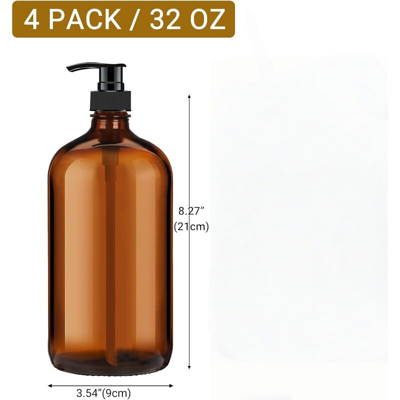 Amber Glass Pump Bottles Factory - OEM 32 oz 1000ml Boston Round with Pumps for Shampoo