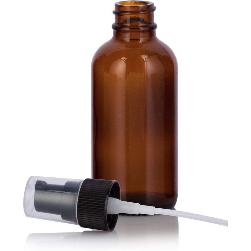 Amber Glass Boston Round Bottle Factory - OEM 2 oz 60 ml with Black Treatment Pump