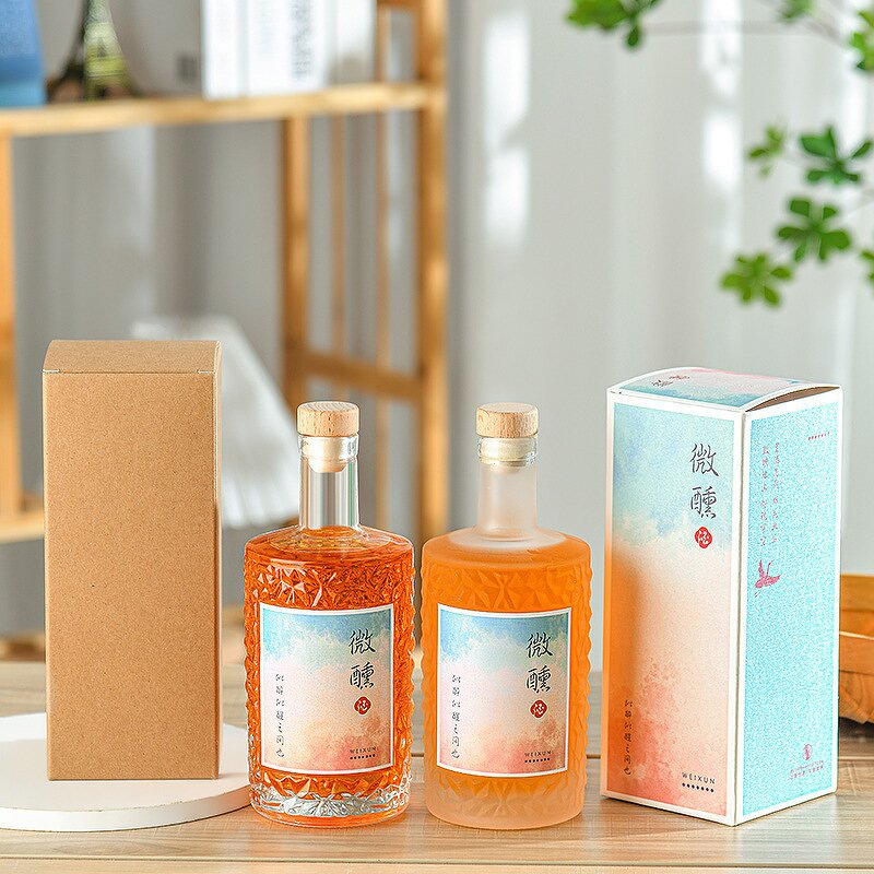 Clear Frosted Glass Bottle Manufacturer - OEM Custom 500ml 16oz Fruit Wine Liquor with Cork