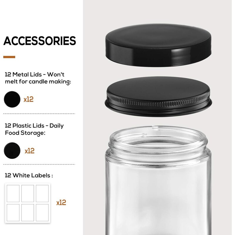 Clear Glass Candle Jar Factory - OEM Wholesale 8oz with Black Plastic Screw Cap