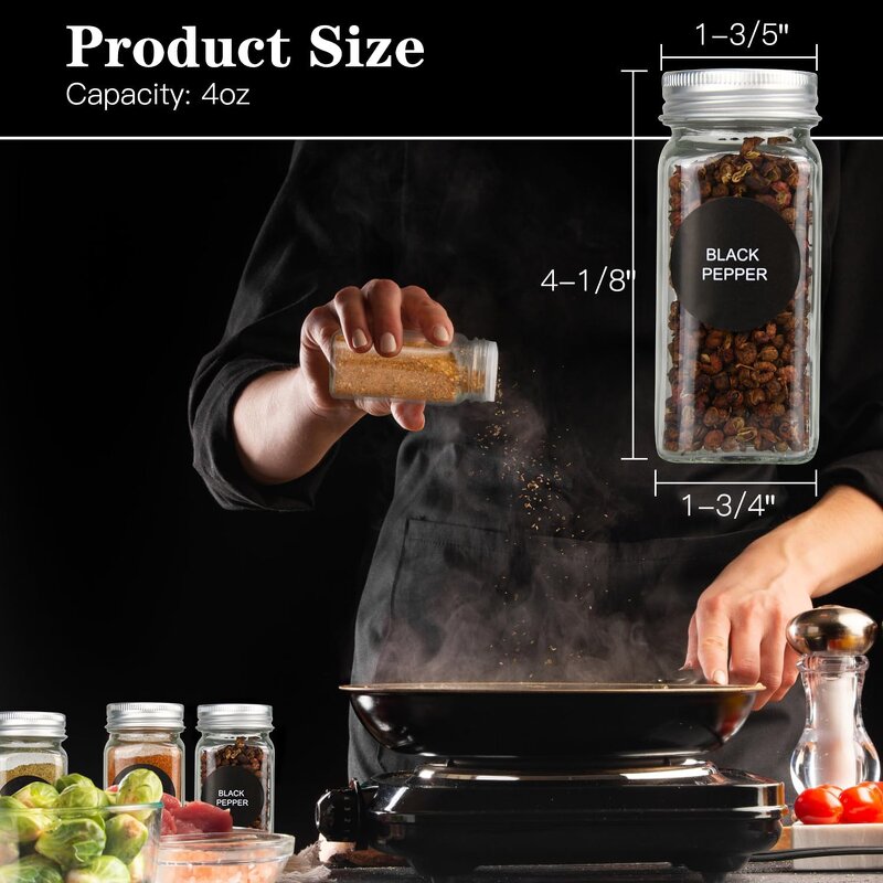 Airtight Glass Spice Containers Manufacturer - OEM 4oz 120ml Square Empty with Shaker Lid