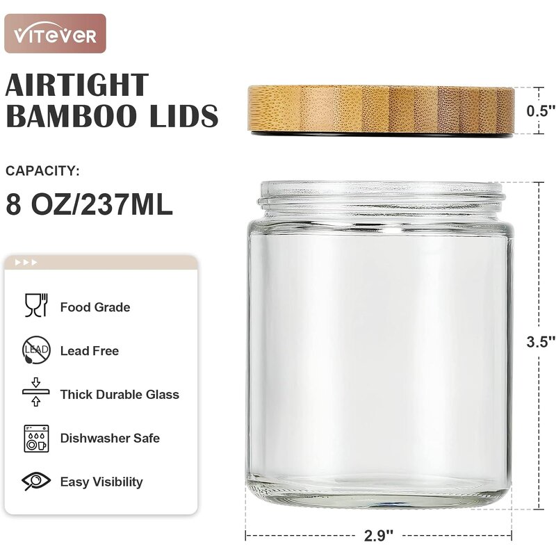Glass Candle Jars with Bamboo Lids Factory - OEM 250ml 8oz Bulk Clear Round for Making