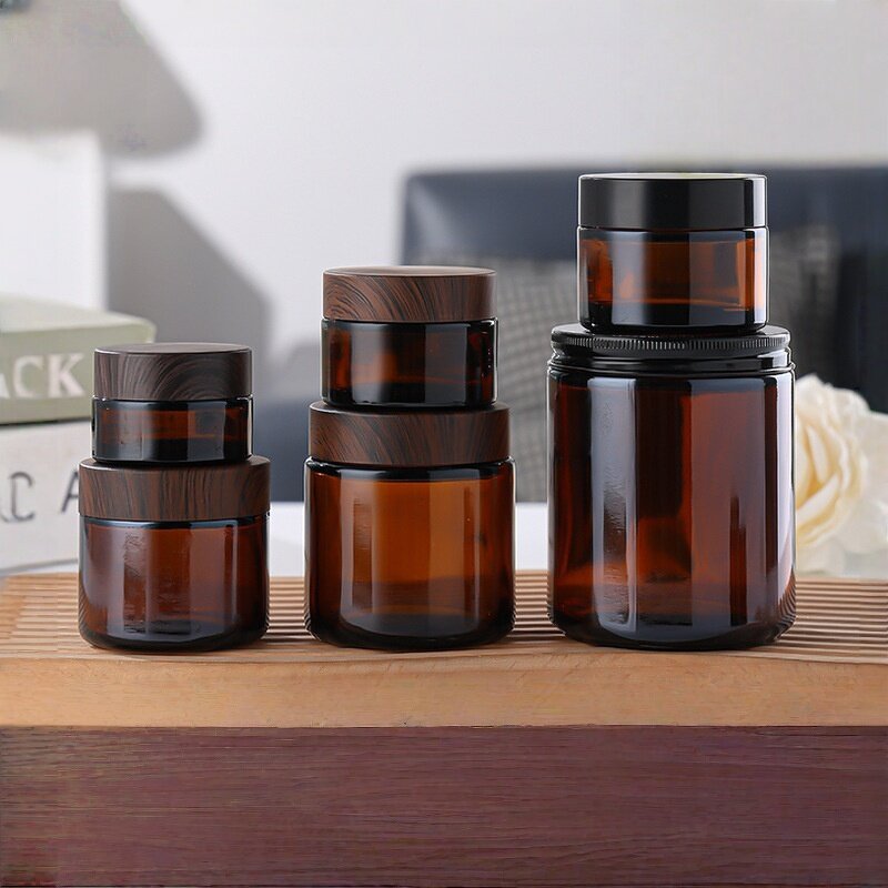 Empty Amber Glass Cosmetic Jars Factory - OEM 1-2oz 30-100g Cosmetics Face Cream Containers