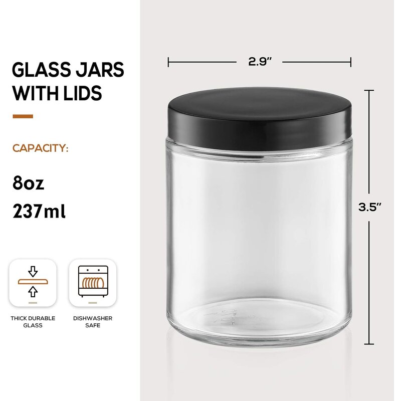 Clear Glass Candle Jar Factory - OEM Wholesale 8oz with Black Plastic Screw Cap