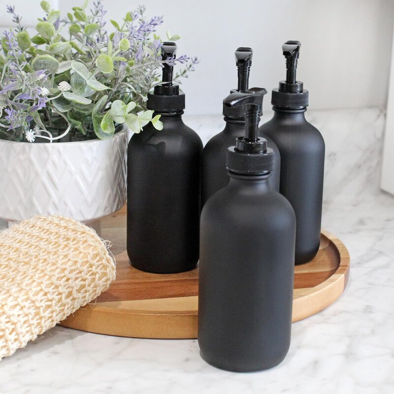 Black Boston Round Glass Bottles Manufacturer - OEM 8OZ with Black Plastic Pump 250ml