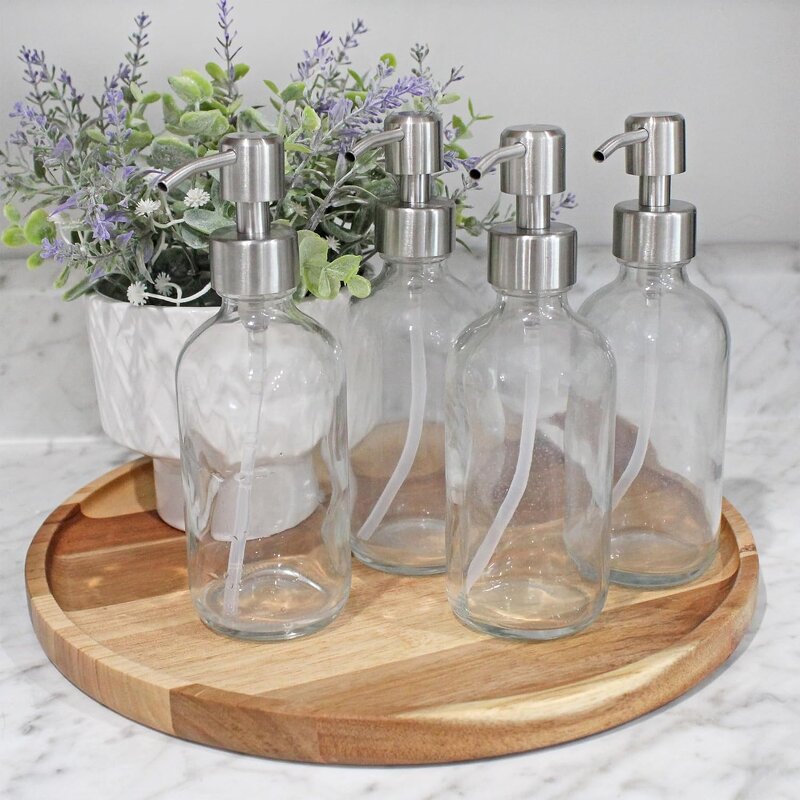 Clear Glass Boston Round Bottles Manufacturer - OEM 8-Ounce with Stainless Steel Lotion