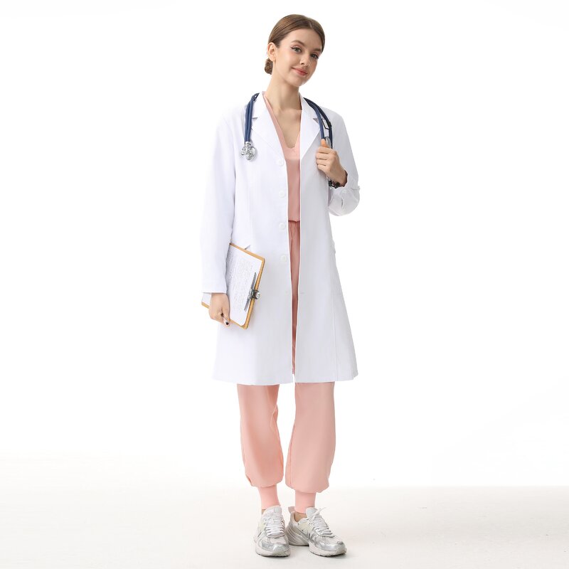Customized Hospital Scrub Jacket Manufacturer - OEM Long Sleeve White Doctor's Gown