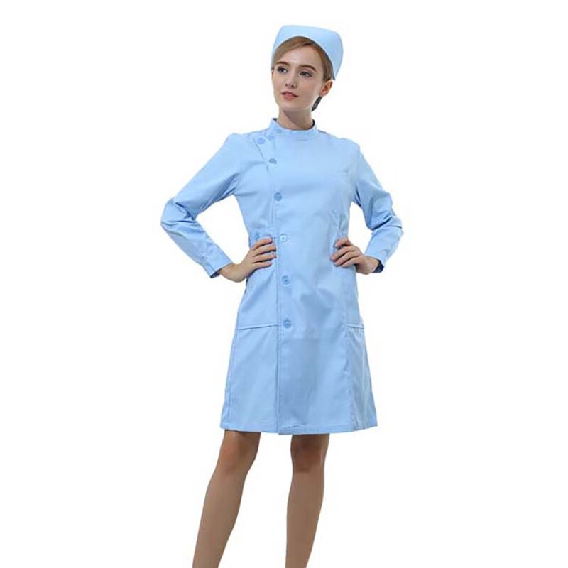 Ladies' Long Cotton Nurse's Garment Manufacturer - OEM with Stand Collar Lapel Doctor's
