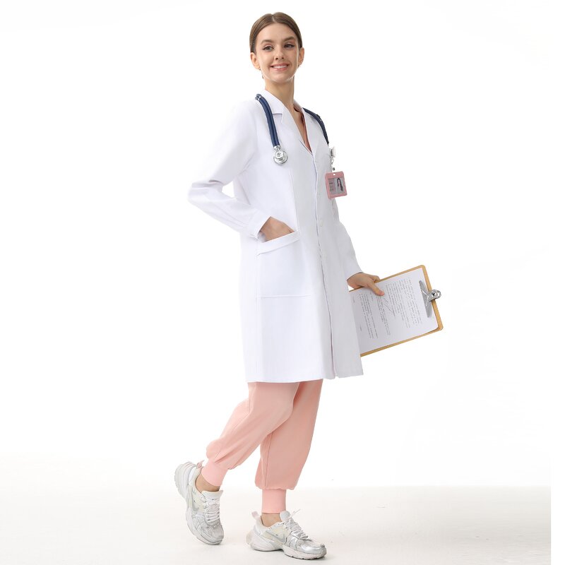 Customized Hospital Scrub Jacket Manufacturer - OEM Long Sleeve White Doctor's Gown