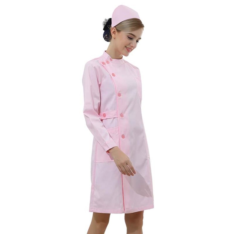 Ladies' Long Cotton Nurse's Garment Manufacturer - OEM with Stand Collar Lapel Doctor's