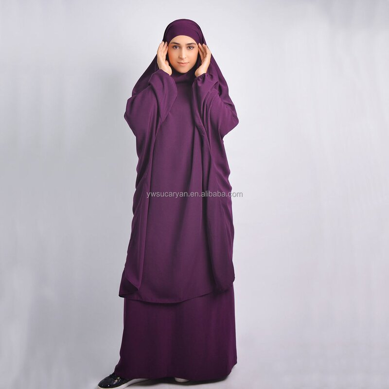 Muslim Abaya Set Factory - OEM Custom 2 Pieces Hooded Khimar Dress
