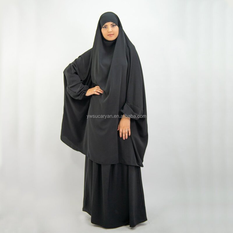 Muslim Abaya Set Factory - OEM Custom 2 Pieces Hooded Khimar Dress
