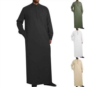 Muslim Thobe Factory - OEM Custom Standing Collar Qatar Hooded Gown