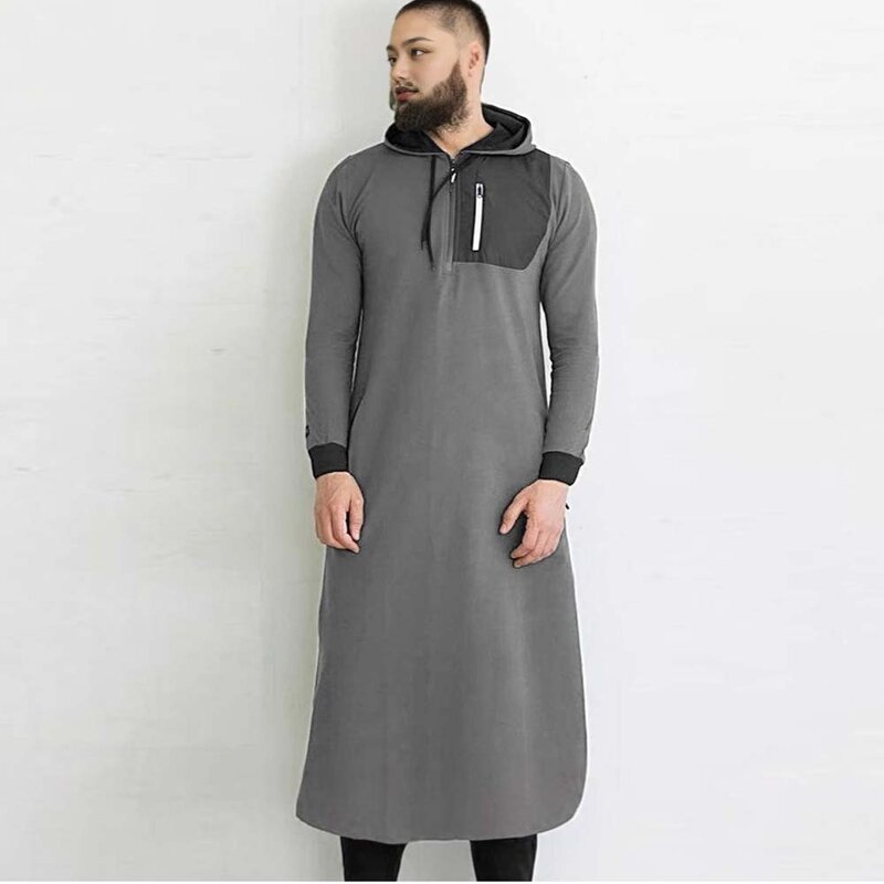 Men Thobe Factory - OEM Custom Long Sleeve Silk Kaftan Hoodie