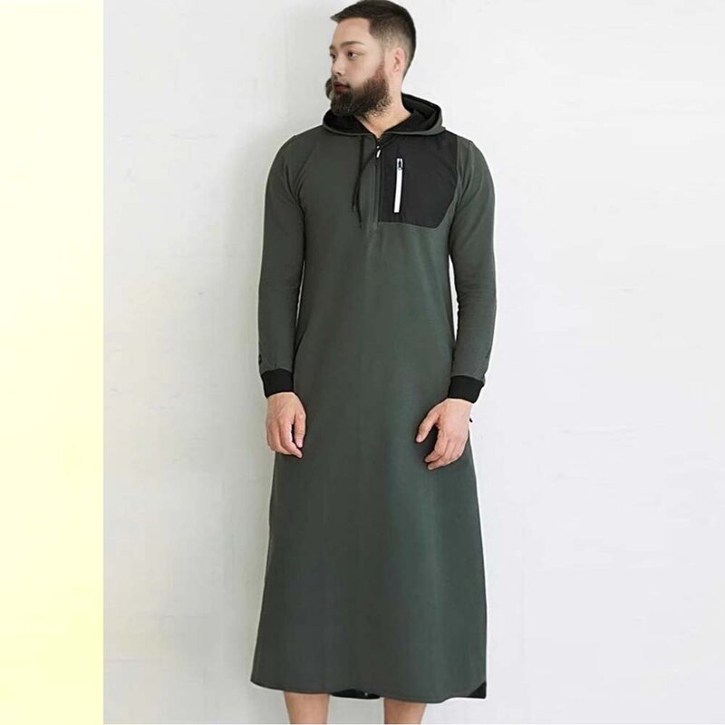Men Thobe Factory - OEM Custom Long Sleeve Silk Kaftan Hoodie