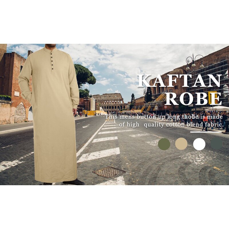 Muslim Thobe Factory - OEM Custom Standing Collar Qatar Hooded Gown