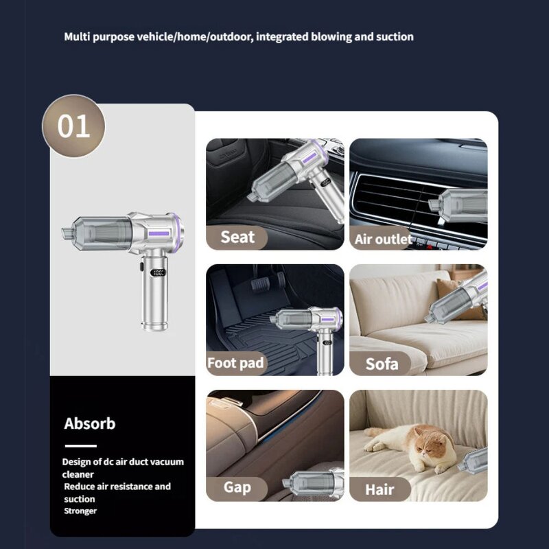 Portable Car Vacuum Cleaner Factory - OEM Multifunction ABS 8000-12000Pa USB