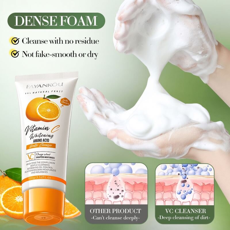 OEM Wholesale FAYANKOU Orange Vitamin C Facial Cleanser Gentle Amino Acid Deep Cleaning Oil Control Whitening Face Wash