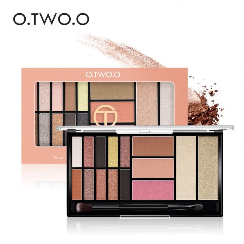 new O.TWO.O New Eyeshadow Highlighter 15 Shades With Brush Contour 3 in 1 Palette Glitter Blush