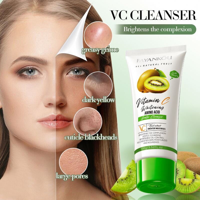 OEM Wholesale FAYANKOU Vegan Amino Acid Refreshing Oil Control Gentle Hyaluronic Acid Organic Kiwi VC Whitening Facial Cleanser