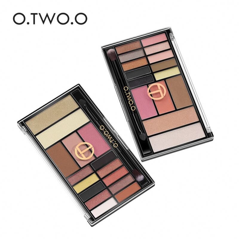 new O.TWO.O New Eyeshadow Highlighter 15 Shades With Brush Contour 3 in 1 Palette Glitter Blush
