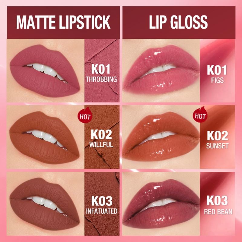 O.TWO.O Vegan Cruelty-Free Makeup Kit Waterproof Volume Mascara Long-Lasting Matte Lipstick Glossy Lip Gloss Set