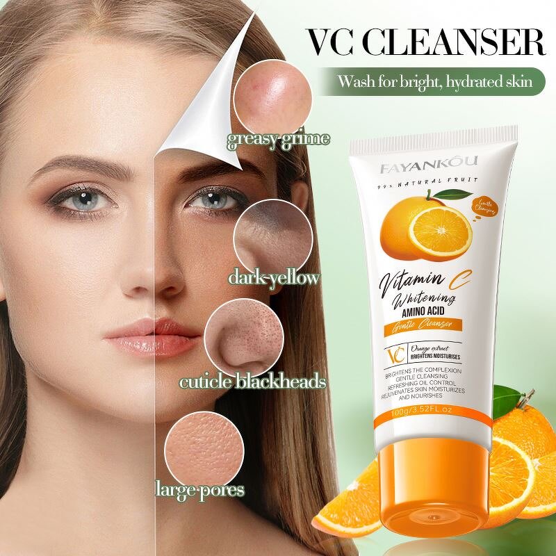 OEM Wholesale FAYANKOU Orange Vitamin C Facial Cleanser Gentle Amino Acid Deep Cleaning Oil Control Whitening Face Wash