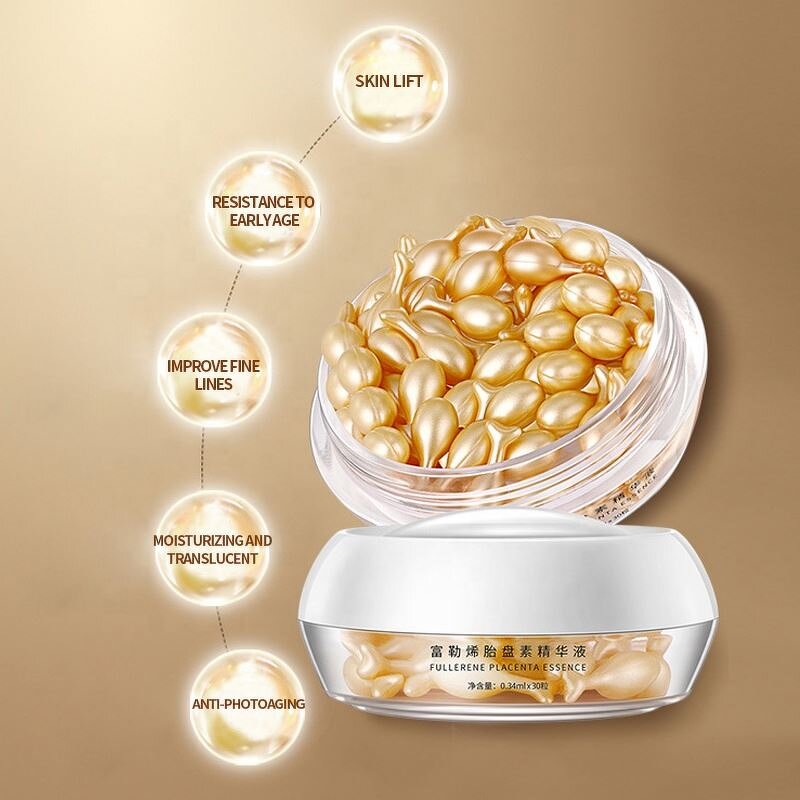 Factory Wholesale OEM Shrinking Pores Brightening Moisturizing Anti Aging Fullerene Placenta Capsules Skin Care Facial Serum