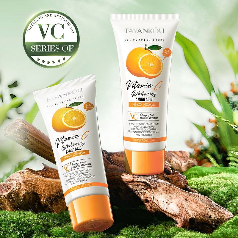 OEM Wholesale FAYANKOU Orange Vitamin C Facial Cleanser Gentle Amino Acid Deep Cleaning Oil Control Whitening Face Wash