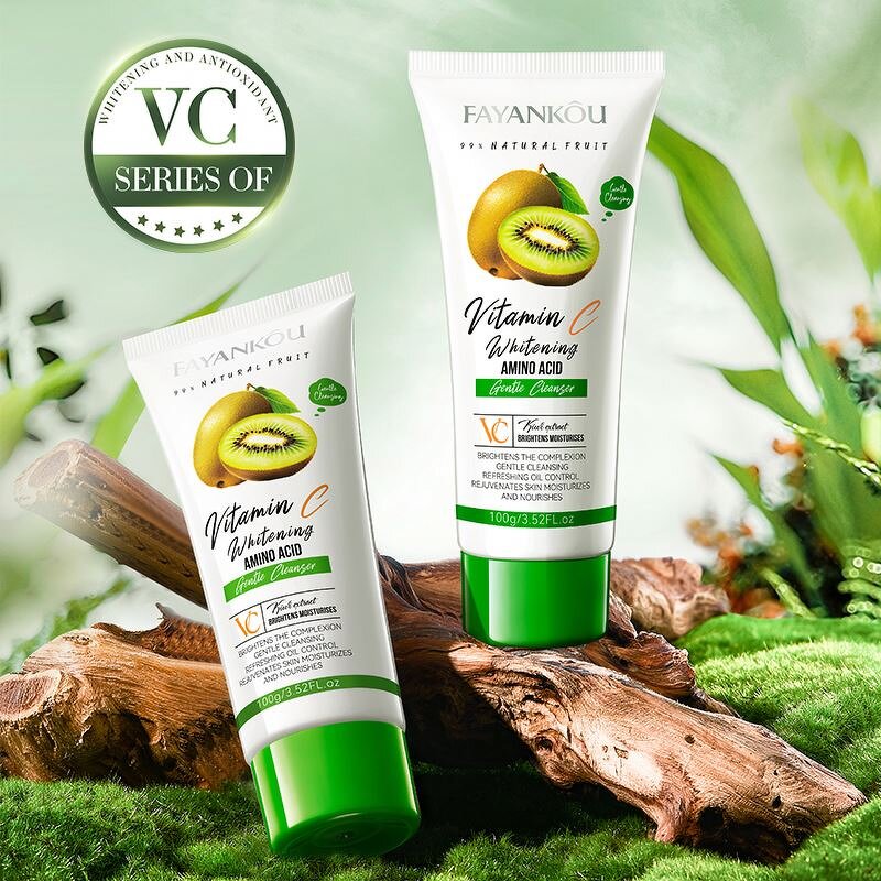 OEM Wholesale FAYANKOU Vegan Amino Acid Refreshing Oil Control Gentle Hyaluronic Acid Organic Kiwi VC Whitening Facial Cleanser