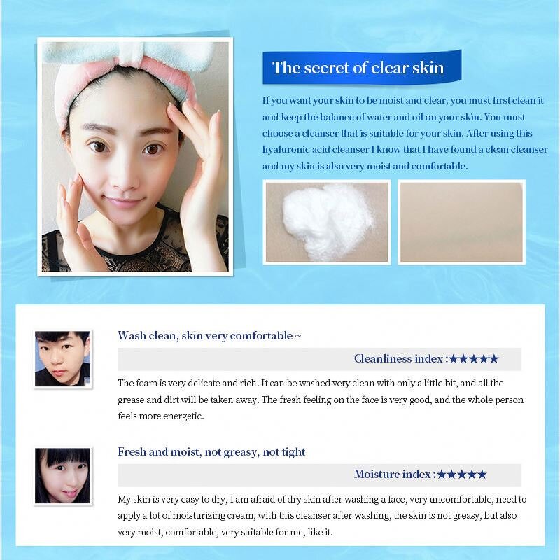 BIOAQUA Hyaluronic Acid Moisture Replenishment Gentle Beauty Whitening Facial Cleanser