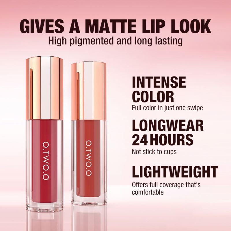 O.TWO.O High Pigmented Long-Lasting Mineral Liquid Lipstick 8 Colors Waterproof Matte Finish 8 Color Locks Cosmetics Lipstick