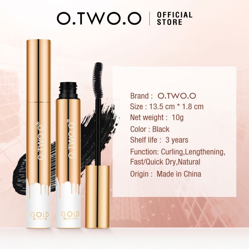 O.TWO.O Vegan Mascara Long Lasting Liquid Formula Bold Natural Lashes Volumizing Lengthening Waterproof Smudge-Proof Mascara