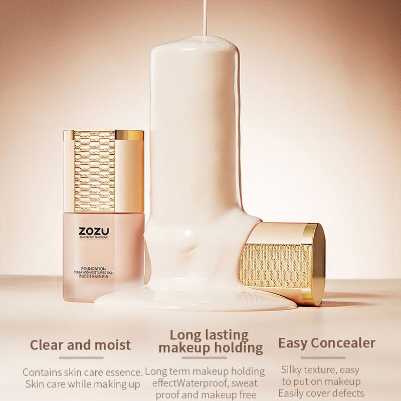 ZOZU Clear Skin-Friendly Gentle Vitamin E Moisturizing OEM ODM Long-Lasting Concealer Waterproof Glass Foundation Bottle