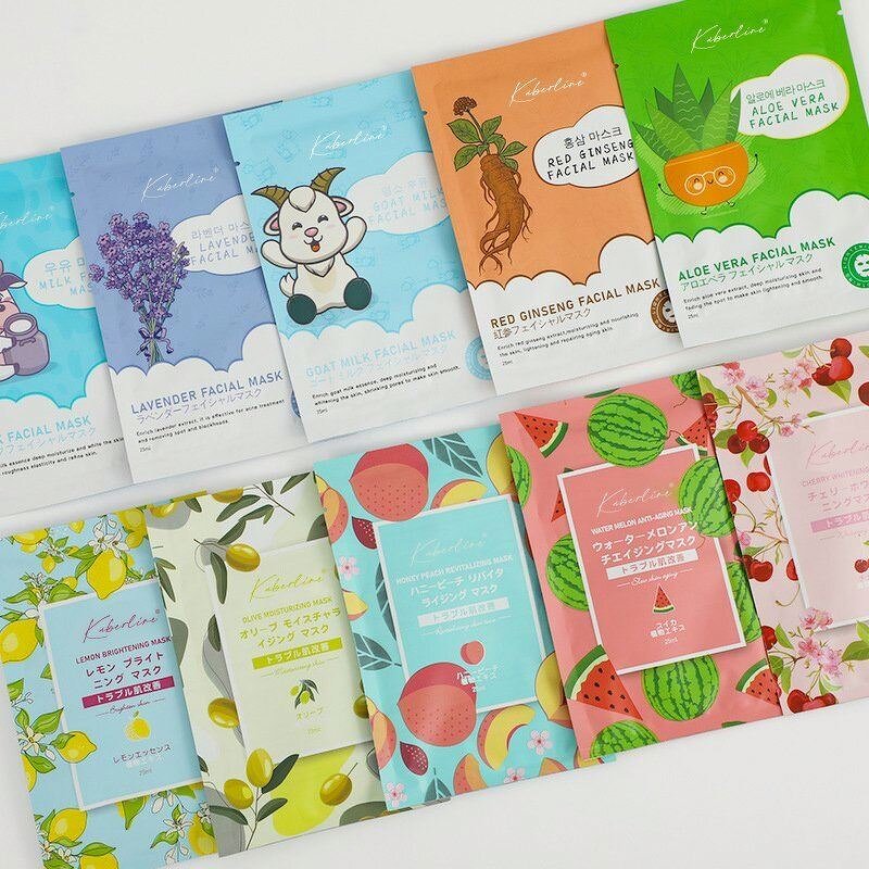 Best Selling Private Label Fruit Plant Face Mask 10 Flavors Facial Whitening Moisturizing Acne Anti-Aging Face Sheet Mask