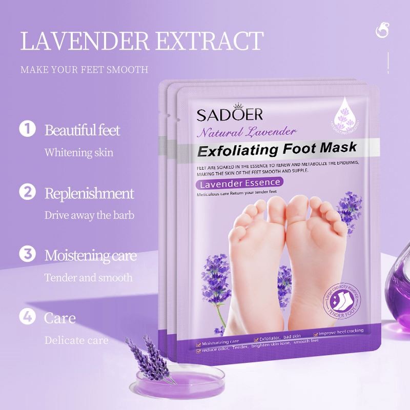 OEM ODM SADOER Natural Lavender Goat Milk Extract Soft Moisturizing Foot Care Smooth Toes Foot Mask With Exfoliating Whitening
