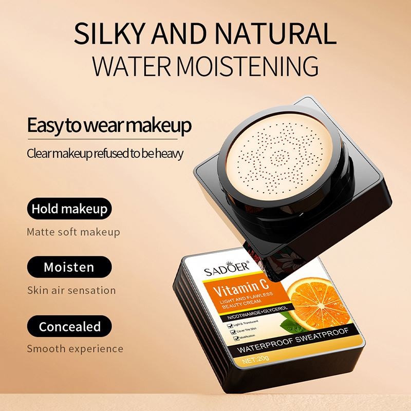 SADOER New Arrival Natural Vitamin C 20g Light Makeup Silky OEM ODM Waterproof and Sweatproof Beauty Concealer BB Cream