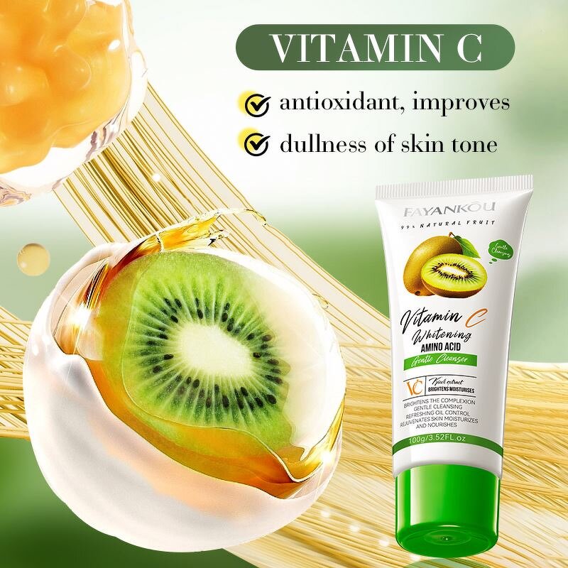 OEM Wholesale FAYANKOU Vegan Amino Acid Refreshing Oil Control Gentle Hyaluronic Acid Organic Kiwi VC Whitening Facial Cleanser