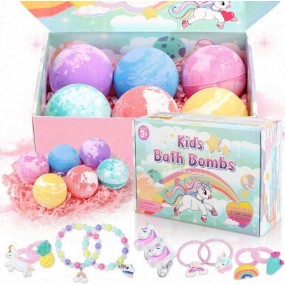 Organic Natural Fizzies in Gift Box Kids with Toys Inside for Boys Girls Bath Bombs Glossy Lip Gloss