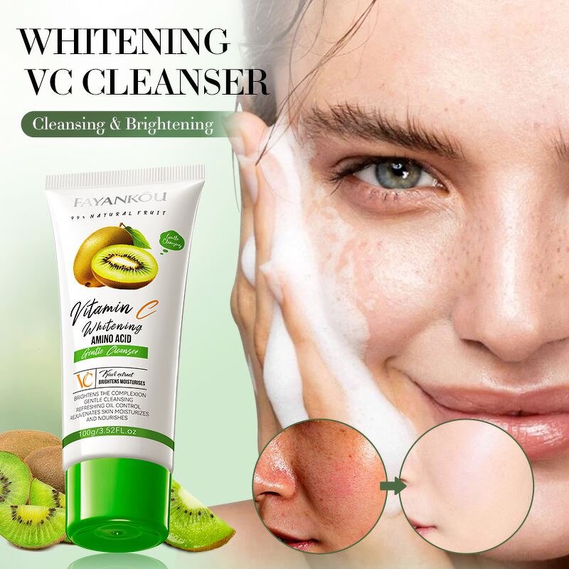 OEM Wholesale FAYANKOU Vegan Amino Acid Refreshing Oil Control Gentle Hyaluronic Acid Organic Kiwi VC Whitening Facial Cleanser